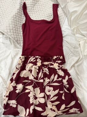 SHEIN Burgundy Ribbed Tank & Floral Skirt Set fast shipping